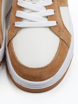 03-C934-5 WHITE/BROWN Кеды кожаные женские (натуральная кожа, натуральная замша)
