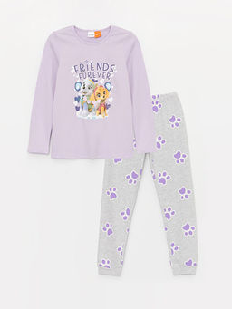 Bisiklet Yaka Paw Patrol Bask?l? Uzun Kollu K?z ?ocuk Pijama Tak?m?