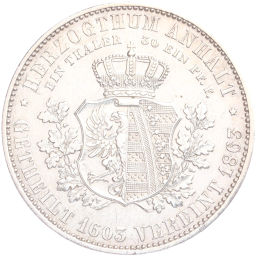 1 союзный талер 1863 года A Ангальт-Дессау Воссоединение герцогств Ангальт