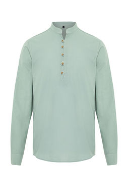 TRENDYOL MAN Mavi Slim Fit Yar?m Patl? Dugmeli Hakim Yaka Keten Gorunumlu Gomlek TMNSS20GO0097 - Trendyolmilla фото 40