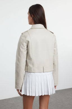 Trendyolmilla Ekru Regular Suni Deri Birker Ceket Mont TWOAW25MO00002  фото 5