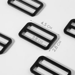 Пряжка регулирующая, двухщелевая, вн. ширина=38 мм, s=3.5 мм, 5 шт., матовая, чёрная