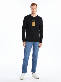 Bisiklet Yaka Uzun Kollu Bask?l? Erkek Sweatshirt