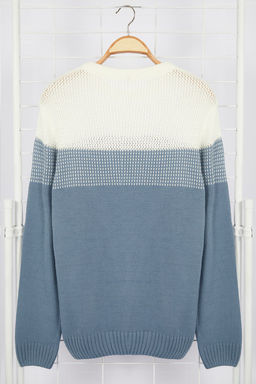 TRENDYOL MAN Bej Slim Fit Dar Kesim Bisiklet Yaka Renk Bloklu Kazak TMNAW21KZ0543 - Trendyolmilla фото 32