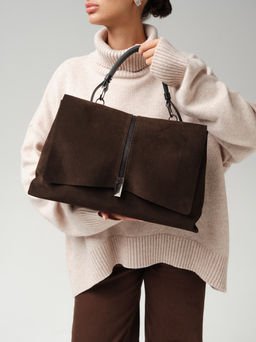 Замшевая сумка сэтчел Colette DBR 31349 черный каштан  фото 6