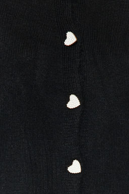 Siyah Yumusak Dokulu Mucevher Dugmeli Ceket Gorunumlu Triko H?rka TWOAW22HI0044