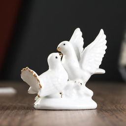 Фигурка «2 голубка с розой», белые со стразой, 6.7×9.2×3 см