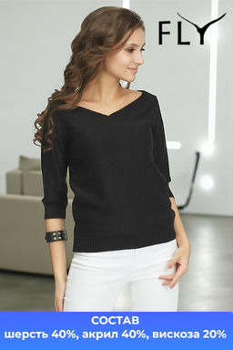 Пуловер вязаный короткий с v-вырезом черный