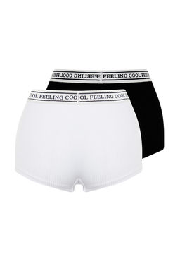 TRENDYOLMILLA Siyah-Beyaz 2li Paket Fitilli Slogan Lastik Detayl? Boxer Orme Kulot THMAW24KU00008