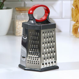 Тёрка шестигранная Доляна «Нео», 12.5×10.5×20.5 см, прорезиненное дно, чёрная, красная