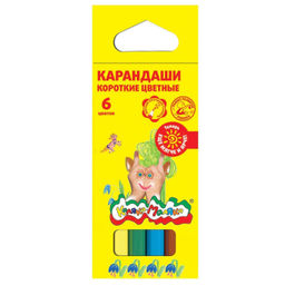 Цена за 2 шт. Набор цветных карандашей Каляка-Маляка укороченные 6 цв. шестигранные, деревянные, в карто...