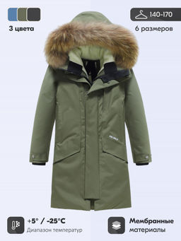 Парка зимняя подростковая для мальчика с капюшоном и мехом цвета хаки 9535Kh - Mtforce фото 3