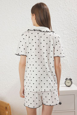 Trendyolmilla Beyaz %100 Pamuklu Kalpli F?rf?rl? ve Kurdele/Fiyonklu Sortlu Orme Pijama Tak?m? THMSS25PT00264  фото 4