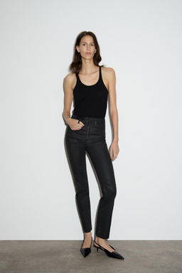 ZW COLLECTION COATED SLIM FIT HIGH-WAIST JEANS