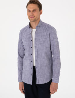 Lacivert Keten G_r_n_ml_ Slim Fit Uzun Kollu G_mlek