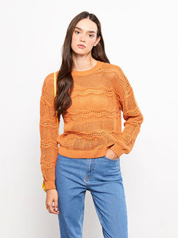 Bisiklet Yaka Ajurlu Uzun Kollu Kad?n Triko Kazak