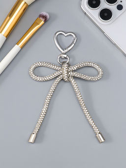 Цена за 2 шт. Брелок на карабине "Бант со стразами" серебро 11х7,5х1,5 см