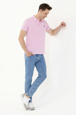 Мужская светло-розовая базовая футболка с воротником-поло - U.s. polo assn фото 4