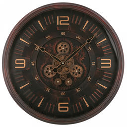 Часы настенные "Хронос" д49см, h7см, мягкий ход, циферблат "Шестеренки", коричневый потертый; цифры арабские, медный; корпус пластик, коричневый "под дерево"; в лотке (Китай)