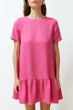 Pembe Duz Kesim Etegi Volanl? Mini Dokuma Elbise TWOSS24EL00520 - Trendyolmilla фото 4