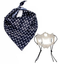 Карнавальный набор: бандана в полоску, маска челюсти белая, термонаклейка