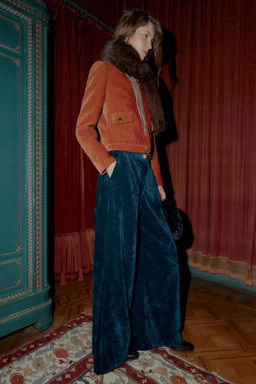VELVET WIDE-LEG TROUSERS