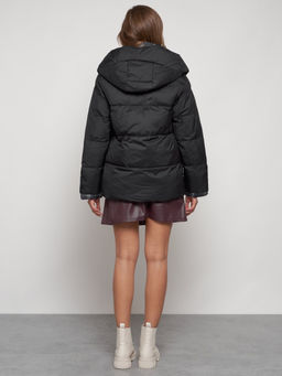 Зимняя женская куртка модная с капюшоном черного цвета 133105Ch