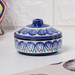 Сахарница узбекская Риштанская Керамика «Цветы», 250 мл, синяя
