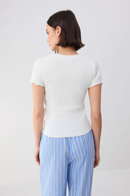 Wardrobe Essentials-Siyah-Ekru 2li Paket Fitted/Vucuda Oturan Esnek Orme T-Shirt TWOSS26TS00154