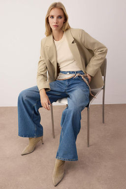 Mavi Normal Bel Kemerli Ekstra Genis Paca Wide Leg Jeans TWOAW26JE00010 - Trendyolmilla фото 2