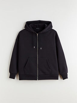 Oversize Kad?n Kal?n Fermuarl? Sweatshirt