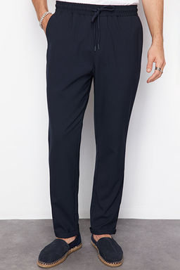 Lacivert Beli Lastikli Slim Fit Duble Pa_a Kuma_ Pantolon TMNAW21PL0107