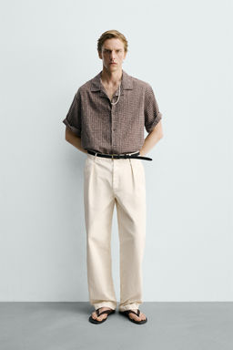 Рубашка Zara Relaxed Fit Jacquard Cuadros коричневая