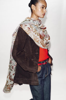 JACQUARD WOOL BLEND FLORAL PRINT SCARF - Zara фото 6