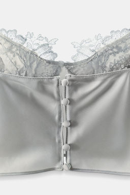 TOP CROP SATINADO ENCAJE / Gris - Zara фото 7