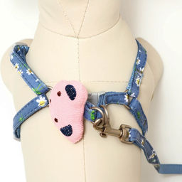 Комплект амуниции с игрушкой, поводок 120 х 1 см, ОШ 24-38 см, ОГ 24-38 см, синий с цветами - Пижон фото 4