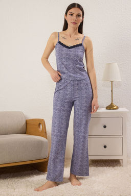 Trendyolmilla Pudra Pamuklu Cizgili Dantelli Ip Ask?l? Orme Pijama Tak?m? THMSS23PT00227 фото 18