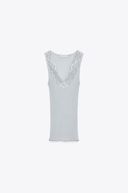 LACE RIBBED T-SHIRT - Zara фото 18