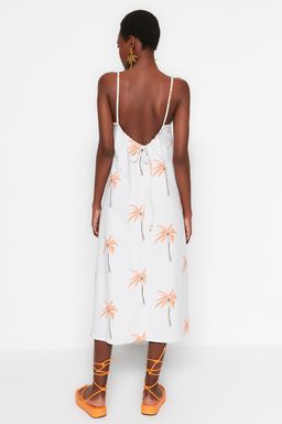 Beyaz Cicekli Duz Kesim Keten Gorunumlu Ask?l? Midi Dokuma Elbise TWOSS23EL00085 - Trendyolmilla фото 5