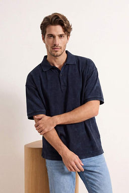 Antrasit Oversize/Geni_ Kesim Soluk Efekt %100 Pamuk Polo Yaka T-shirt TMNSS26TS00044