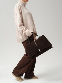 Замшевая сумка сэтчел Colette DBR 31349 черный каштан  фото 13