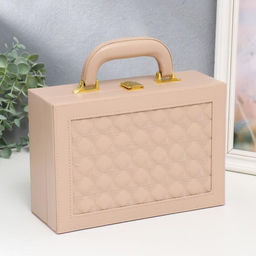 Шкатулка кожзам для украшений чемодан Крупная клетка бежевая 9х25х17 см