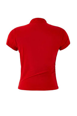 K?rm?z? Drapeli Fitted/Vucuda Oturan K?sa Kollu Dik Yaka Esnek Orme Bluz TWOSS24BZ00426