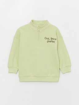 Dik Yaka Uzun Kollu Bask?l? Erkek Bebek Sweatshirt