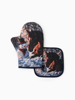 Кухонный набор Этель: варежка-прихватка 20?28 см, прихватка 19?19 см, синяя