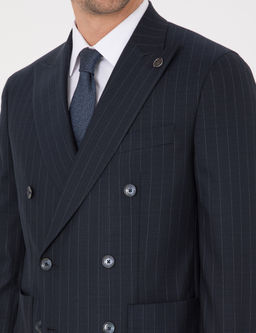 Lacivert Extra Slim Fit _izgili Kruvaze Tak_m Elbise