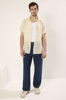 TRENDYOL MAN Premium Siyah Regular Fit Cizgili Dokulu Yazl?k Gomlek TMNSS23GO00063