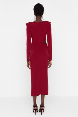 Trendyolmilla Siyah Kruvaze Yaka Cut Out/Pencere Detayl? Orme S?k Abiye Elbise TPRAW23EL00272  фото 13