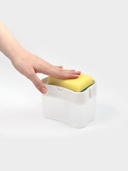 Дозатор для моющего средства с подставкой для губки Доляна, губка в комплекте, 385 мл, белый