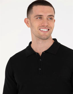 Siyah Slim Fit Polo Yaka Y_n Kar___ml_ Basic Triko Kazak - Pierre cardin фото 2